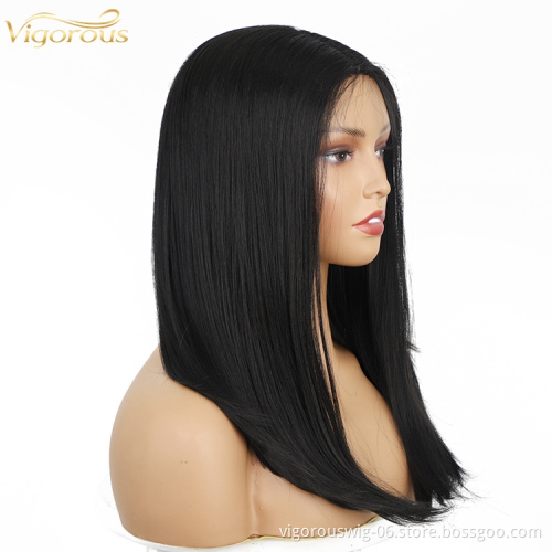 Long Silky Straight Black Synthetic Hair With Baby Hair None Lace Wigs Heat Resistant High Quality Wholesale Price For Women